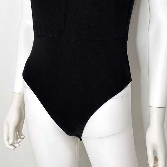 Miss Selfridge Shoulder Pad Sleeveless Plunge Neck Cutout Bodysuit in Black Sz 6 - Picture 6 of 13